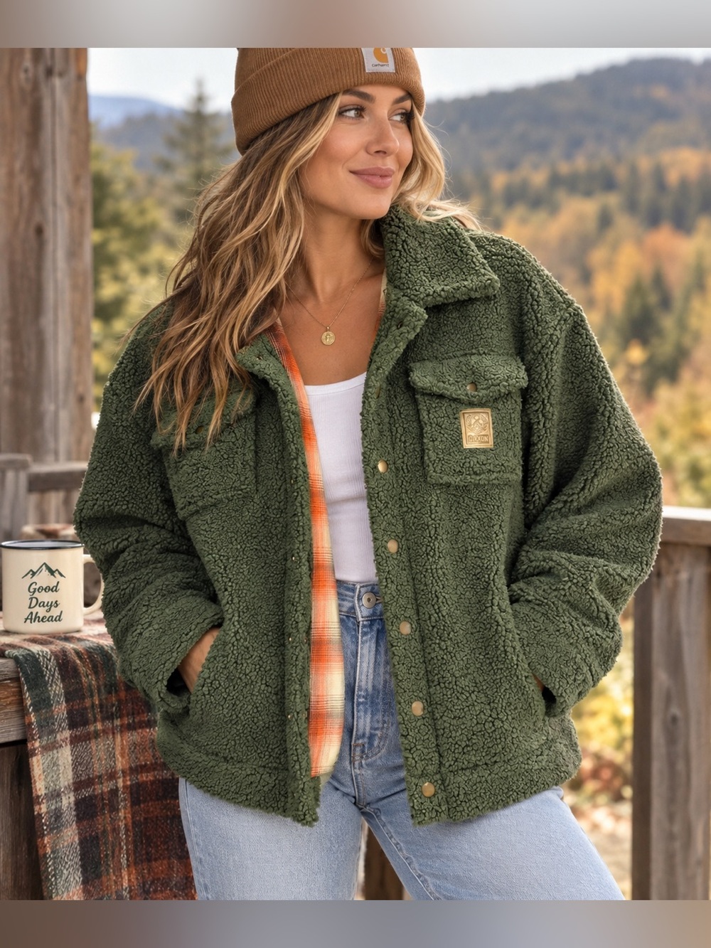 DIXXON Olive Green Teddy Sherpa Jacket